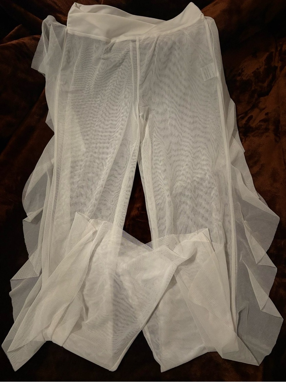 Sheer White Mesh Ruffled swim cover pants see through